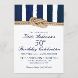 Nautical Knot Navy Stripes Verjaardag Uitnodiging