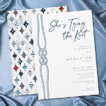 Nautical Knot She's Tying the Knot Bridal Shower Kaart<br><div class="desc">Celebrate the bride-to-be with this nautical navy blue She's Tying the Knot rope bridal shower invitation design. Featuring a classic sailor's knot and elegant navy script, it is perfect for a yacht club or coastal celebration. This clean, sophisticated look offers a timeless aesthetic for your seaside event. Created by Simply...</div>