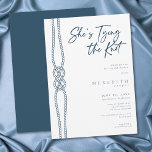 Nautical Knot She's Tying the Knot Bridal Shower Kaart<br><div class="desc">Celebrate the bride-to-be with this nautical navy blue She's Tying the Knot rope bridal shower invitation design. Featuring a classic sailor's knot and elegant navy script, it is perfect for a yacht club or coastal celebration. This clean, sophisticated look offers a timeless aesthetic for your seaside event. Created by Simply...</div>