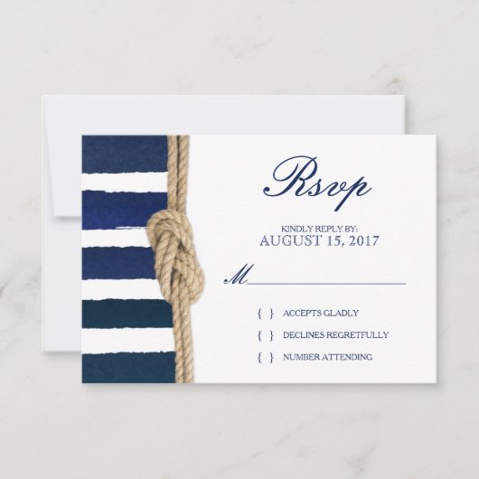 Nautical Knot & Waterverf Navy Stripes RSVP (Voorkant)