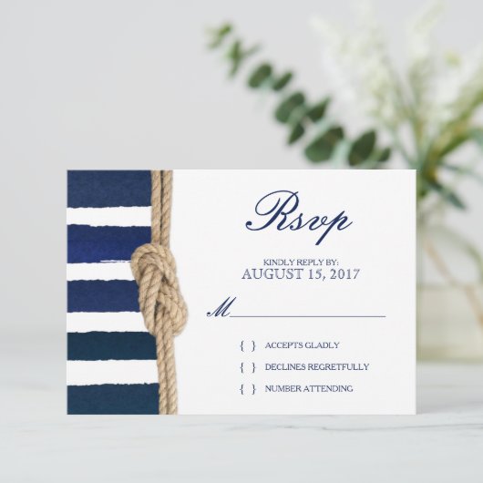 Nautical Knot & Waterverf Navy Stripes RSVP (Staand voorkant)