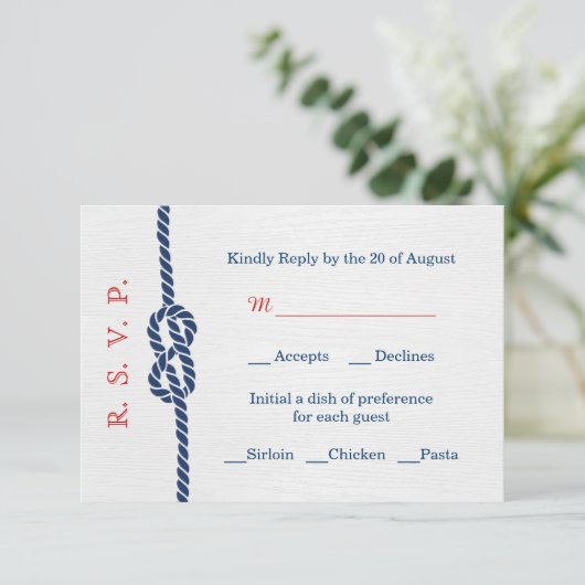 Nautical Knot Wedding RSVP Card (Staand voorkant)