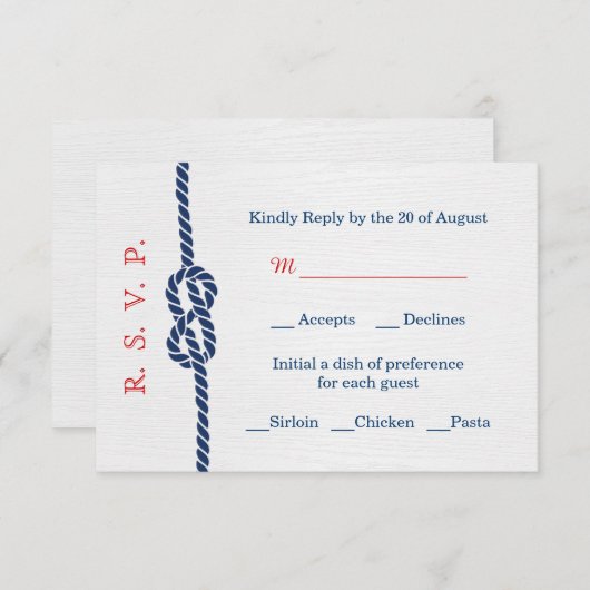 Nautical Knot Wedding RSVP Card (Voorkant / Achterkant)