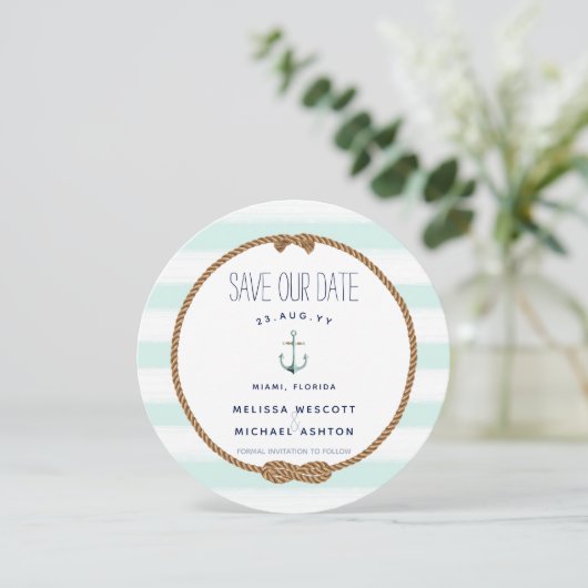 Nautical Knot Zee Foam Waterverf Save the Date Kaart (Staand voorkant)