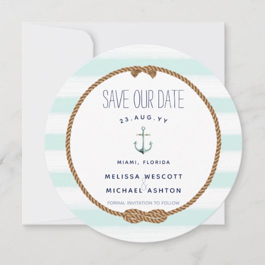 Nautical Knot Zee Foam Waterverf Save the Date Kaart (Voorkant)