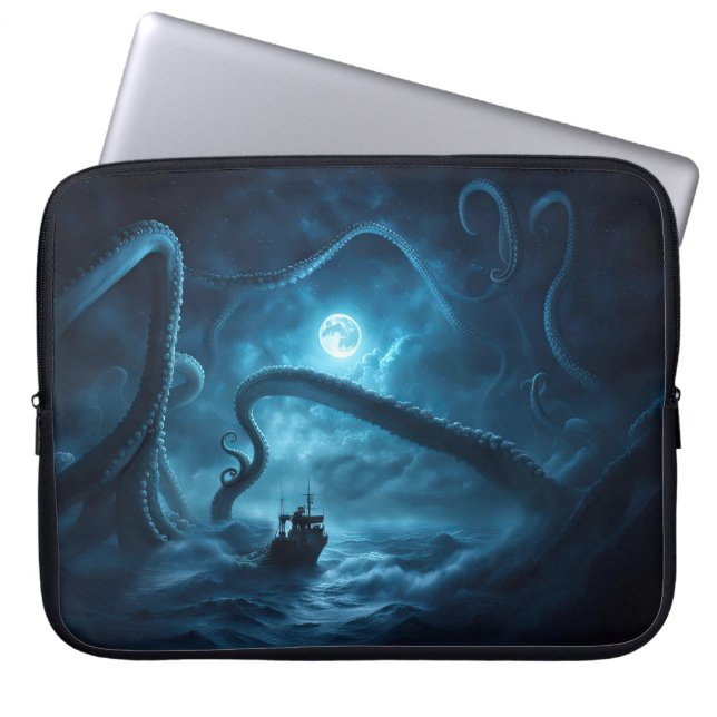 Nautical Kraken Giant Squid Vissen Boat Laptop Sleeve (Voorkant)