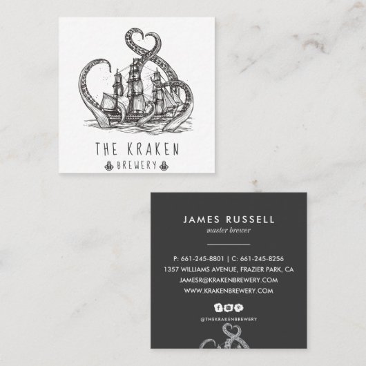Nautical Kraken Sketch Square Visitekaartje (Voorkant / Achterkant)