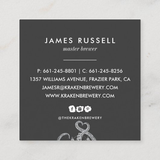 Nautical Kraken Sketch Square Visitekaartje (Achterkant)