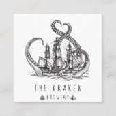 Nautical Kraken Sketch Square Visitekaartje (Voorkant)