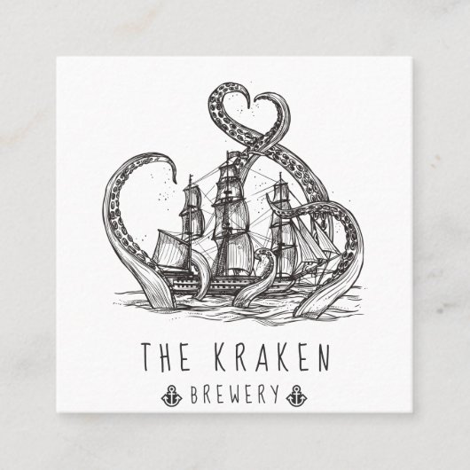 Nautical Kraken Sketch Square Visitekaartje (Voorkant)