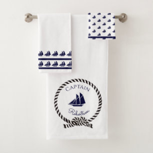 Nautical kustkapitein naam Sailboot Navy Blue Bad Handdoek