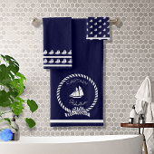 Nautical kustkapitein naam Sailboot Navy Blue Bad Handdoek