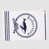 Nautical kustname Whale Navy Blue Golfhanddoek (Horizontaal)