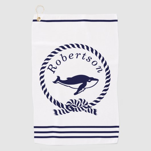 Nautical kustname Whale Navy Blue Golfhanddoek (Voorkant)