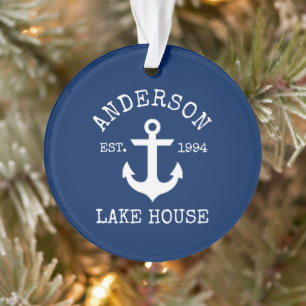 Nautical Lake House Anchor Familienaam Blue Ornament