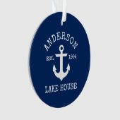 Nautical Lake House Anchor Familienaam Blue Ornament (voorkant)