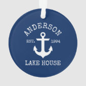 Nautical Lake House Anchor Familienaam Blue Ornament (achterkant)