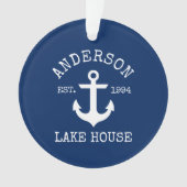 Nautical Lake House Anchor Familienaam Blue Ornament (voorkant)