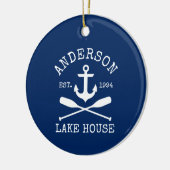 Nautical Lake House Anchor Oars Familienaam Blue Keramisch Ornament (Links)