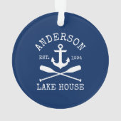 Nautical Lake House Anchor Oars Familienaam Blue Ornament (achterkant)