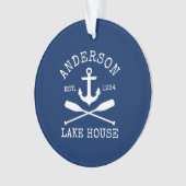 Nautical Lake House Anchor Oars Familienaam Blue Ornament (voorkant)