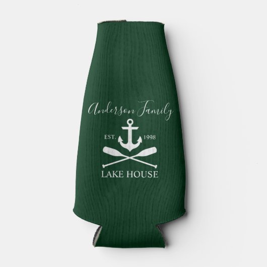 Nautical Lake House Anchor Oars Familienaam Green Flesjeskoeler (Voorkant)