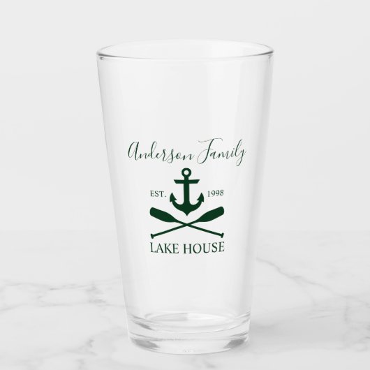 Nautical Lake House Anchor Oars Familienaam Green Glas (Voorkant)