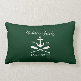 Nautical Lake House Anchor Oars Familienaam Green Kussen