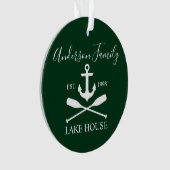 Nautical Lake House Anchor Oars Familienaam Green Ornament (voorkant)
