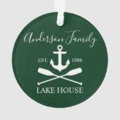 Nautical Lake House Anchor Oars Familienaam Green Ornament (achterkant)