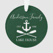 Nautical Lake House Anchor Oars Familienaam Green Ornament (voorkant)
