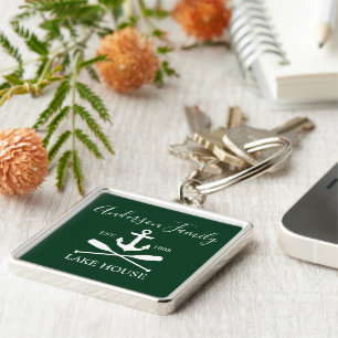 Nautical Lake House Anchor Oars Family Green Sleutelhanger