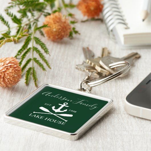 Nautical Lake House Anchor Oars Family Green Sleutelhanger (Zijkant)