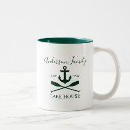 Nautical Lake House Anchor Oars Family Green Tweekleurige Koffiemok