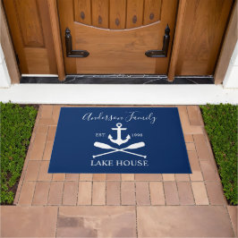 Nautical Lake House Anchor Oars Family Navy Blue Deurmat