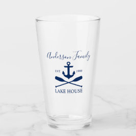 Nautical Lake House Anchor Oars Family Navy Blue Glas
