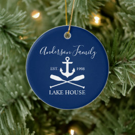 Nautical Lake House Anchor Oars Family Navy Blue Keramisch Ornament