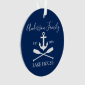 Nautical Lake House Anchor Oars Family Navy Blue Ornament (voorkant)