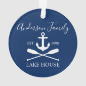 Nautical Lake House Anchor Oars Family Navy Blue Ornament (achterkant)
