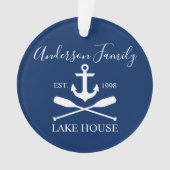Nautical Lake House Anchor Oars Family Navy Blue Ornament (voorkant)