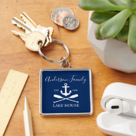 Nautical Lake House Anchor Oars Family Navy Blue Sleutelhanger