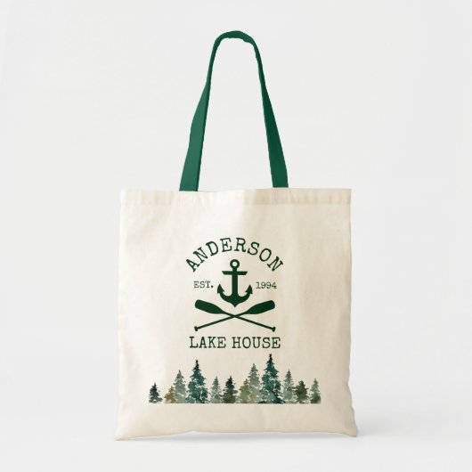 Nautical Lake House Anchor Oars Pines Tote Bag (Voorkant)