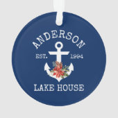 Nautical Lake House Anchor Winter Floral Blue Ornament (achterkant)