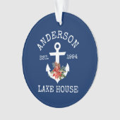 Nautical Lake House Anchor Winter Floral Blue Ornament (voorkant)