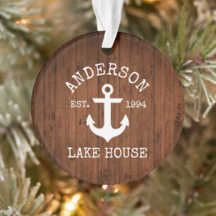 Nautical Lake House Anchor Wood Familienaam Ornament