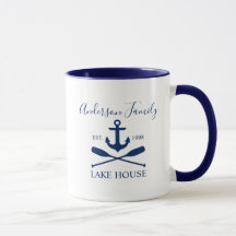 Nautical Lake House Anker Oars Familie Blauw Wit