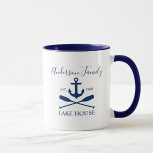 Nautical Lake House Anker Oars Familie Blauw Wit Mok