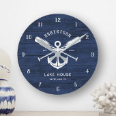 Nautical Lake House Familienaam Anker Blauw Hout Ronde Klok