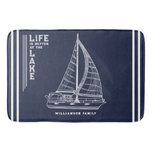 Nautical Lake House familienaam Navy Blue Badmat
