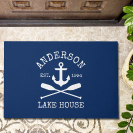 Nautical Lake House Family Anchor Oars Navy Blue Deurmat